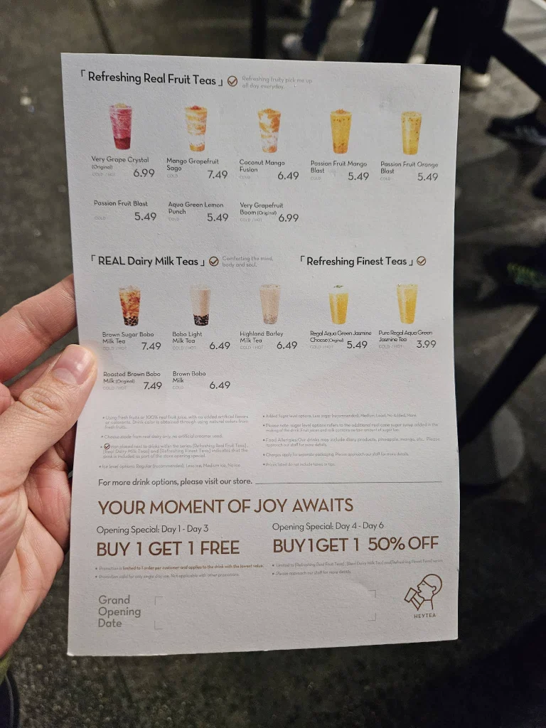 Heytea menu