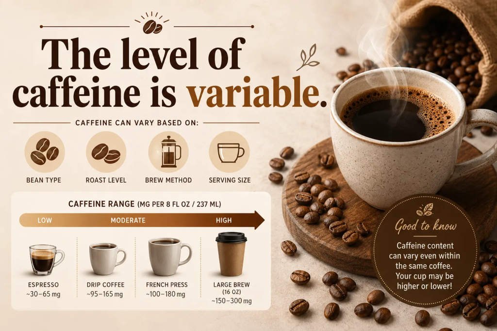 level of caffine in coffee